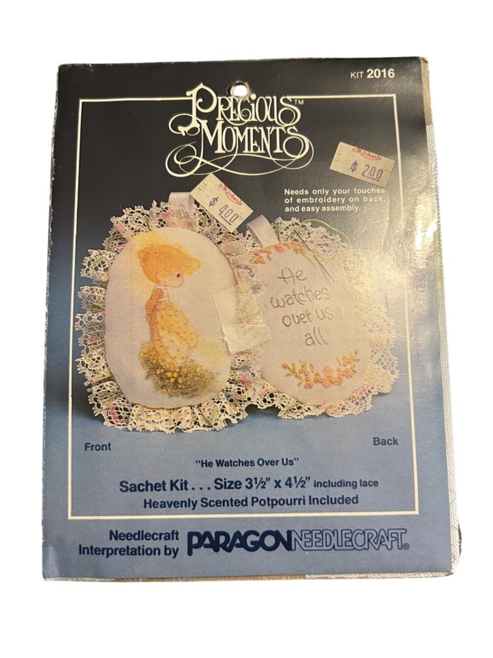 Precious Moments Sachet Kit 2016 "He Watches Over Us" 3.5" X 4.5" Paragon Needle